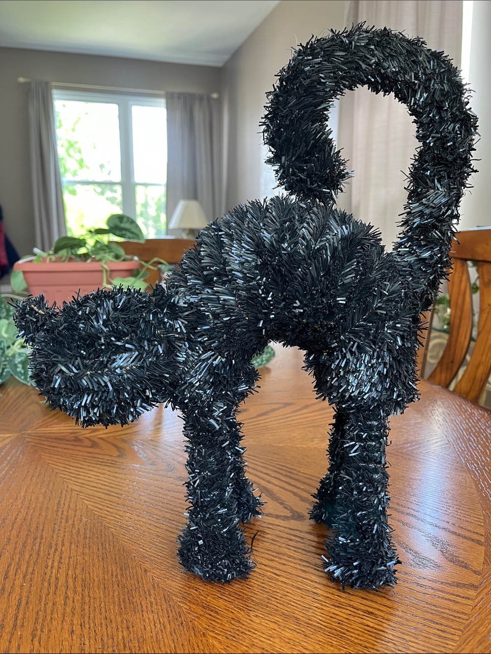 Black Tinsel and Wire Standing Cat Halloween Decor